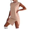 thumbnail image 2 of Maqroz Women 2 Piece Outfits Sets Summer Solid Crew Neck Sleeveless Tank Top and Skort Set with Built In Shorts Vacation Office Beige XL, 2 of 9