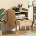 thumbnail image 4 of Nightstand Rattan with Charging Station, Mid Century Modern Bed Side Table, Boho End Table with Wood Legs, Bedside Tables for Bedroom Living Room (1, Natural, 11.8" D x 15.9" W x 23.4" H (1 Drawers)), 4 of 6
