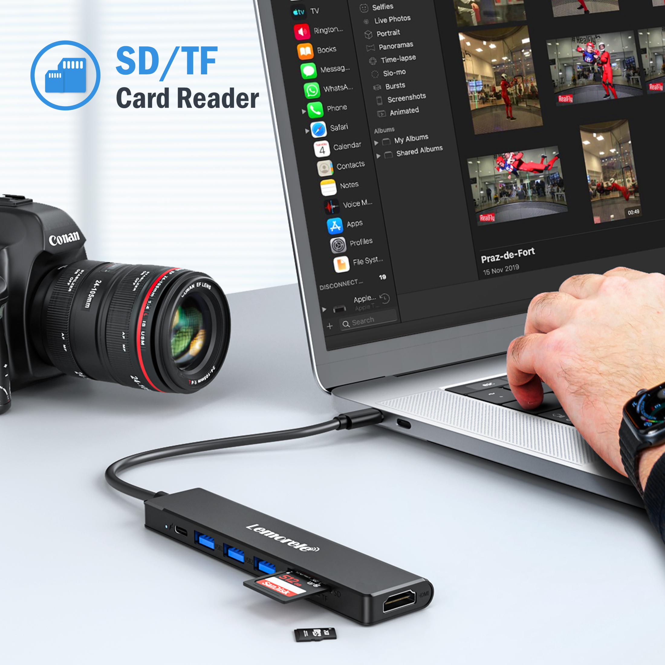 Lemorele USB C 7-in-1 Docking Station with 4K HDMI, USB 3.0, SD/TF Card Slot,  100W Fast Charging Adapter