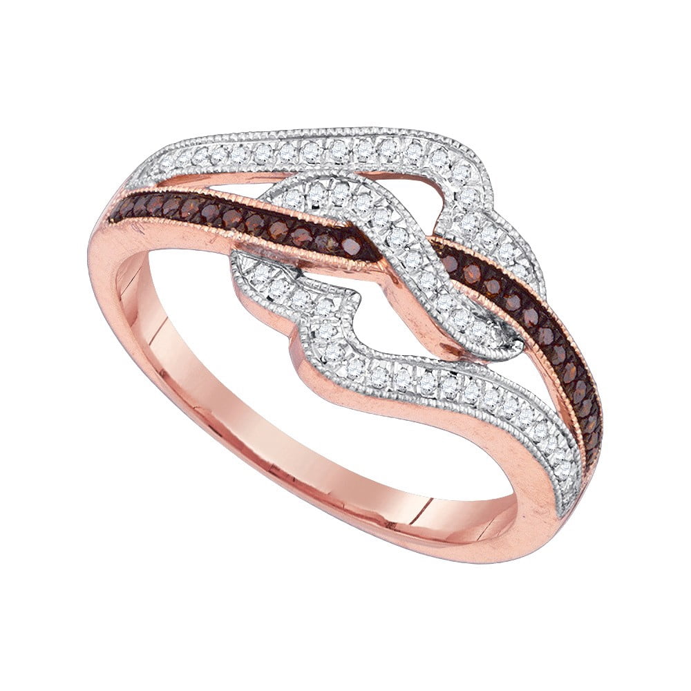 10k Pink Rose Gold Red Colored Natural Diamond Womens Unique Cocktail Heart Band Ring (.25 cttw.) size- 8.5 by