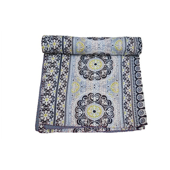 Indian Kantha Quilt Pure Cotton Kantha Throw Kantha Blanket Handmade Quilt Double Size Kantha Bedspread Floral Print