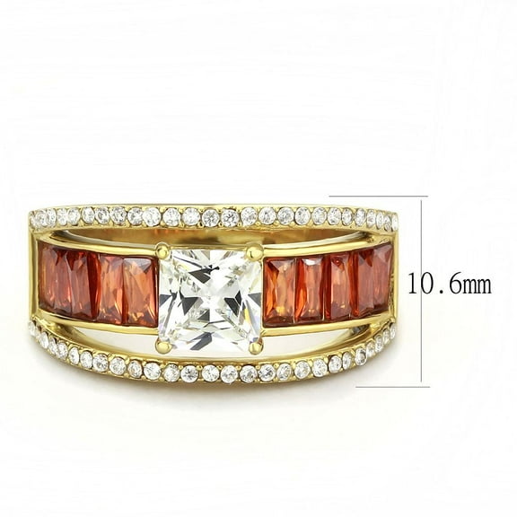 DA360 - IP Gold(Ion Plating) Stainless Steel Ring with AAA Grade CZ in Garnet