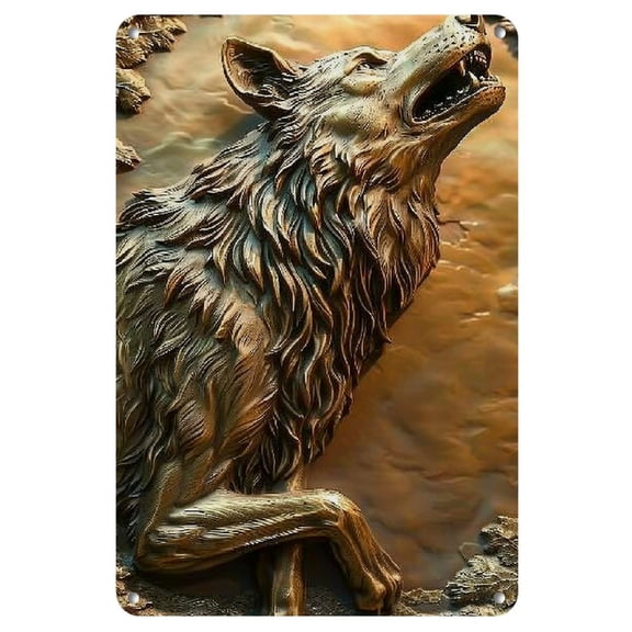 Room Decor Bronze Wolf Totem, a Relief Depicting The Intertwining of Wolves And Forests, Retro Art Style -- Iron Wall Art for Home Decor, Fun Wall Art Suitable for Homes, Restaurants, Bars, Cafes