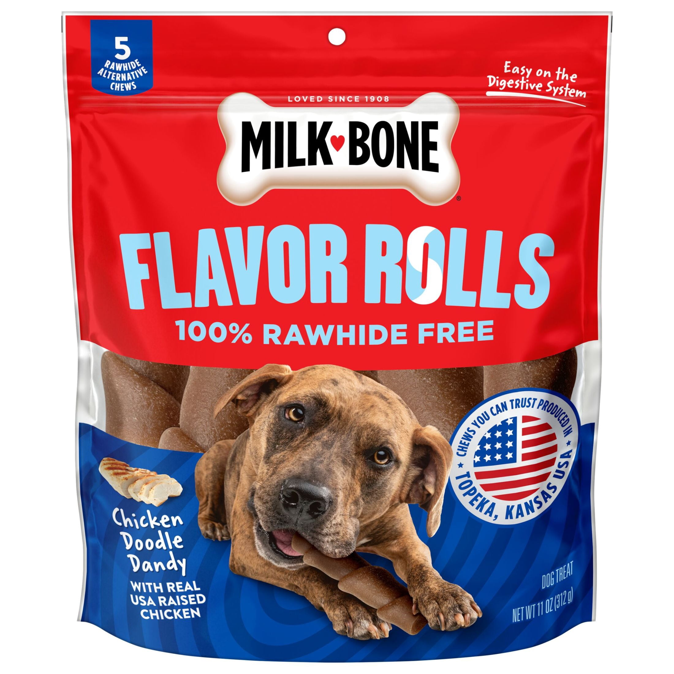 (2 pack) Milk Bone Flavor Rolls Chicken Doodle Dandy Rawhide Free Dog Treats With Chicken, 5 Count Bag