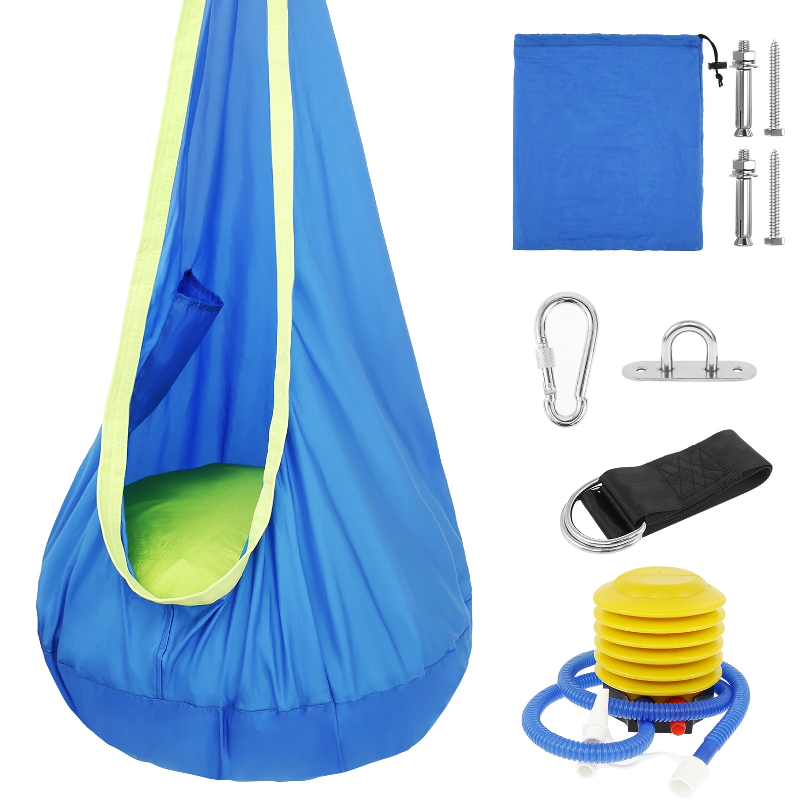 Kids Pod Swing Seat Hammock Chair Swing with Inflatable Pillow Hanging Hammock Chair Sensory Swing Chair with Pocket Max 200kg,62.99*27.56in
