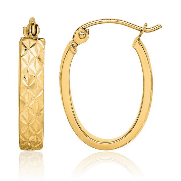 10K Solid Yellow Gold Oval Small Hoop Earrings