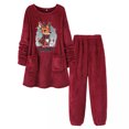 thumbnail image 2 of Puntoco Ropa de dormir para mujer Conjunto de dos piezas de top y pantalón de color liso con cuello redondo y costuras largas e informales para mujer, 2 of 3