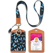 Yiflin Leather ID Badge Holder, Lanyard with ID Holder Vertical PU Leather ID Badge Holder with 1 Clear ID Window & 1