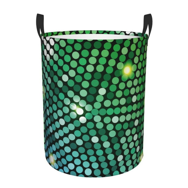 Balery Green Disco Lights Cesta de ropa redonda con asas, impermeable, independiente, para ropa, juguetes, dormitorio y familia-Medium