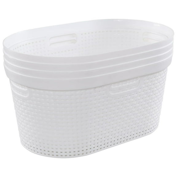 CintBllTer 42 Liters Plastic Laundry Basket, White Clothes Hamper Baskets with Handles Set of 4