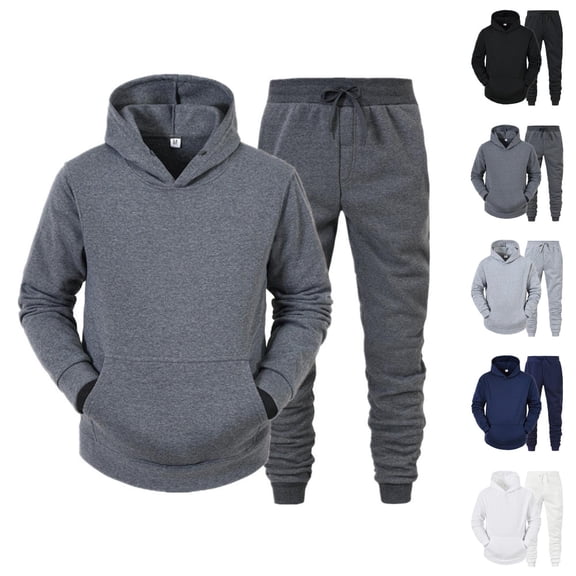 Men's Autumn Winter 2-Piece Solid Color Zipper Sweater and Sweatpants Tracksuit Set – Long Sleeve Hoodie & Jogging Pants for Leisure, Sports, Workout, Athletic Activities