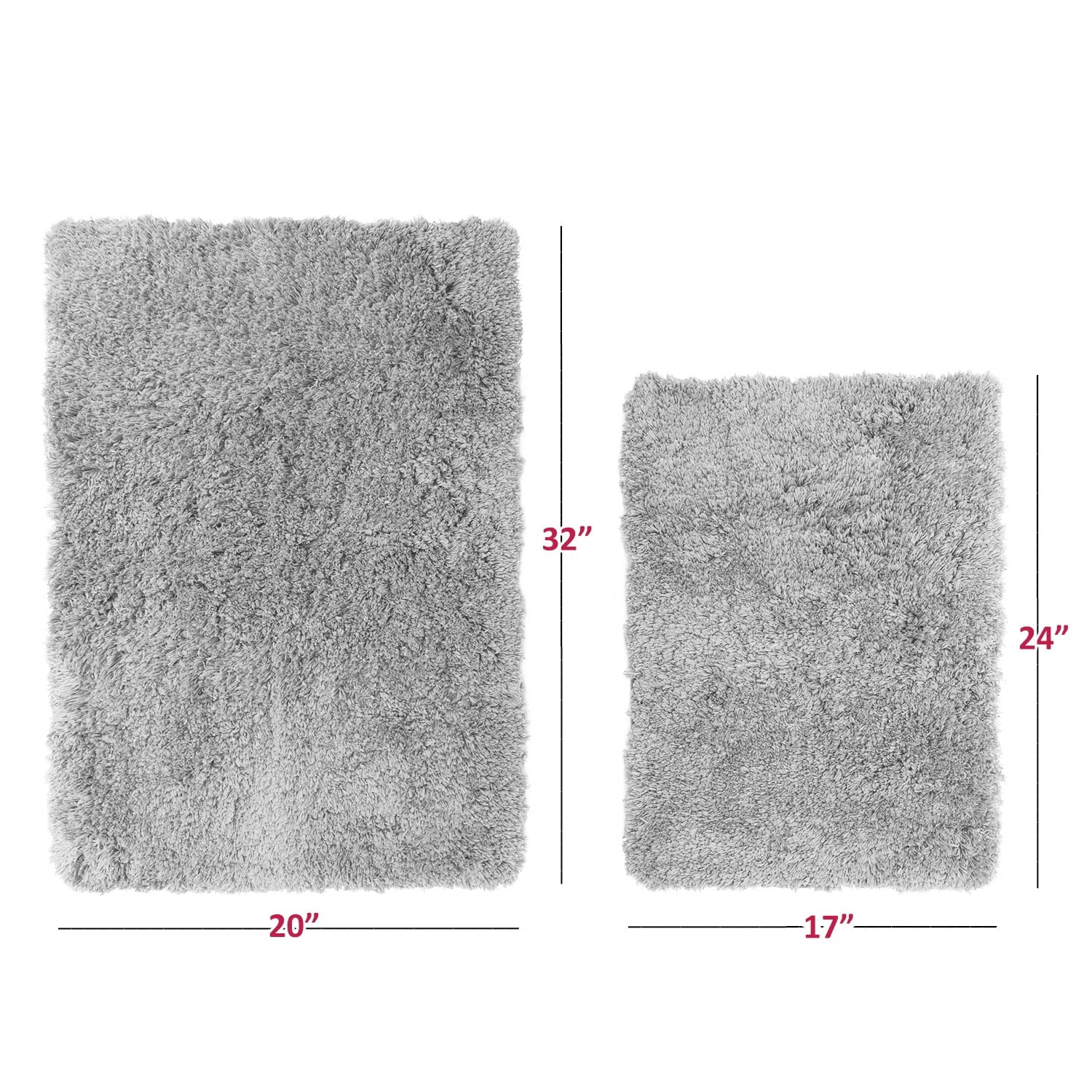 Porch & Den  Lorena Shaggy/ Non-slip Rubber Backed Bath Rug Set Silver 2 Piece Set 2-Piece