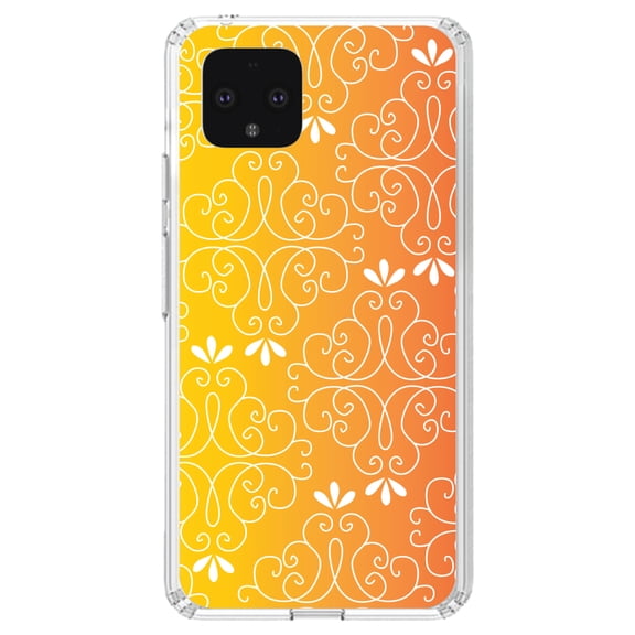 DistinctInk Clear Shockproof Hybrid Case for Google Pixel 4 XL (6.3" Screen) - TPU Bumper, Acrylic Back, Tempered Glass Screen Protector - Yellow Orange Red Gradient