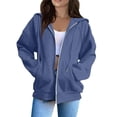 thumbnail image 2 of Inglocry Womens Zip Up Hoodies Oversized Fleece Plain Y2K Hoodie Jackets Athletic Zipper Hooded Sweatshirt with Pockets Navy L, 2 of 5