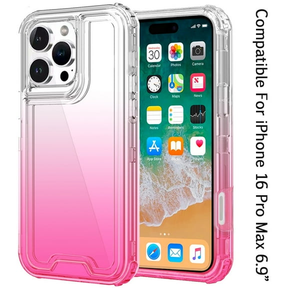 For Apple iPhone 16 Pro Max (6.9") Hybrid 3in1 Clear Two Color Tone Transparent Shockproof Rubber TPU   Hard Protective Frame Cover ,Xpm Phone Case [ Clear   Pink ]