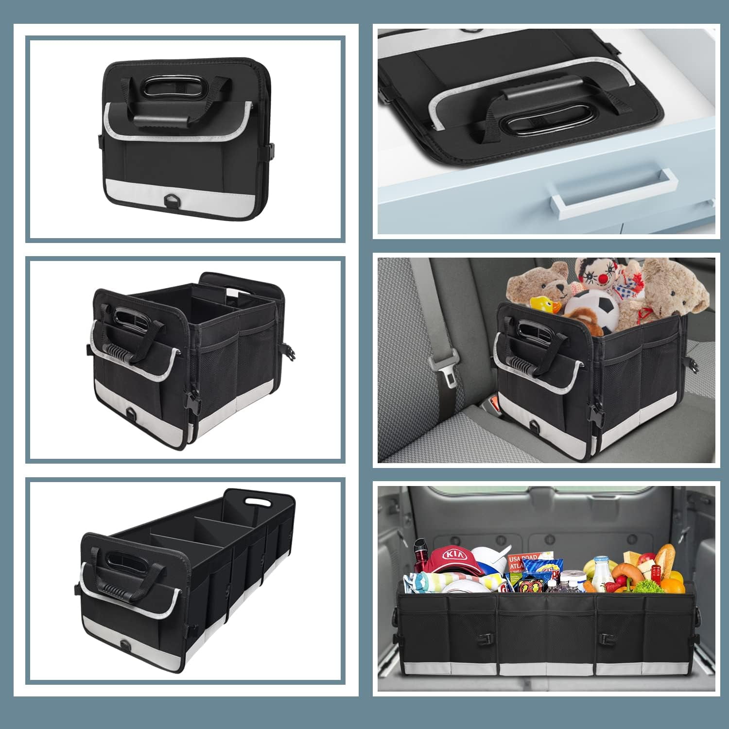 Trunk Organizer for Car, 95L Large Capacity Car Storage Organizer with Non-Slip Bottom Strips, Cargo Organizer for Suv, Truck, Sedan, Waterproof Portable Car Organizers for Women Men