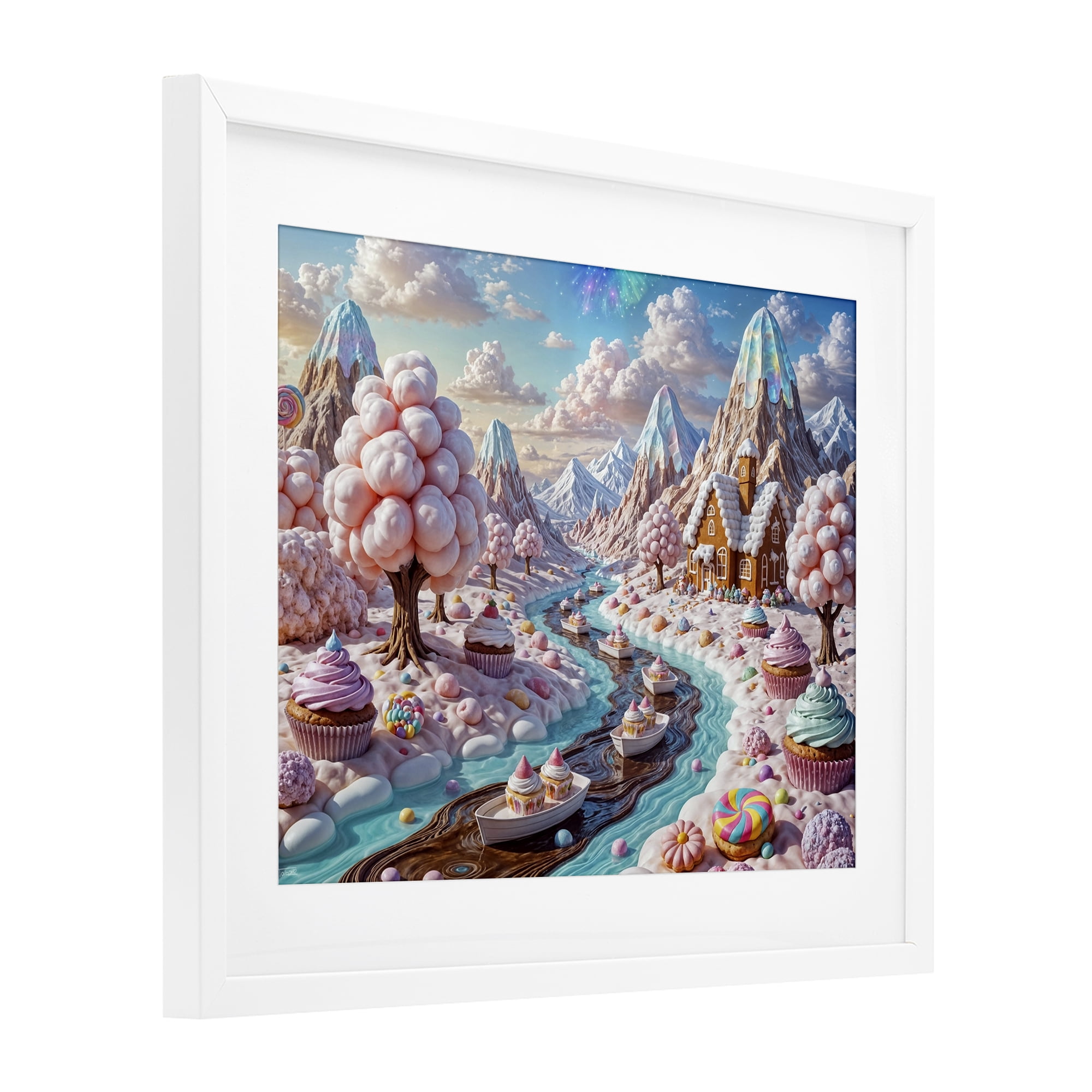 Stupell Industries Dreamlike Candy Land Whimsy White Framed Print Under Glass, design by Tabz Jones