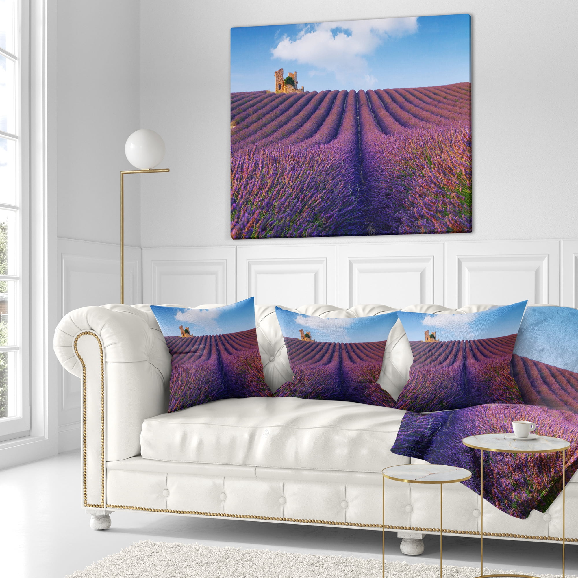 Designart Purple Lavender Field - Landscape Photography Throw Pillow - 18x18