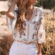 thumbnail image 5 of Moda mujer verano Casual cuello en V manga corta estampado encaje costura Tops pulóver blusa Pompotops  hkajfhjk470024, 5 of 5
