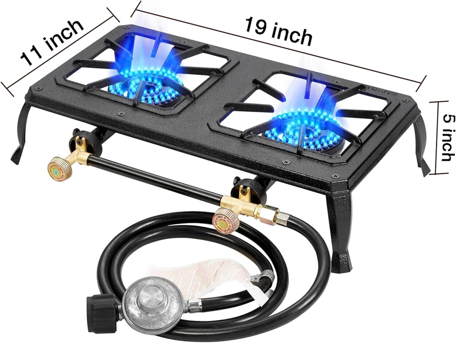 Vivicreate 2-Burner Cast Iron Camping Stove with CSA Listed Regulator and Gas Hose（HT-C-0012）