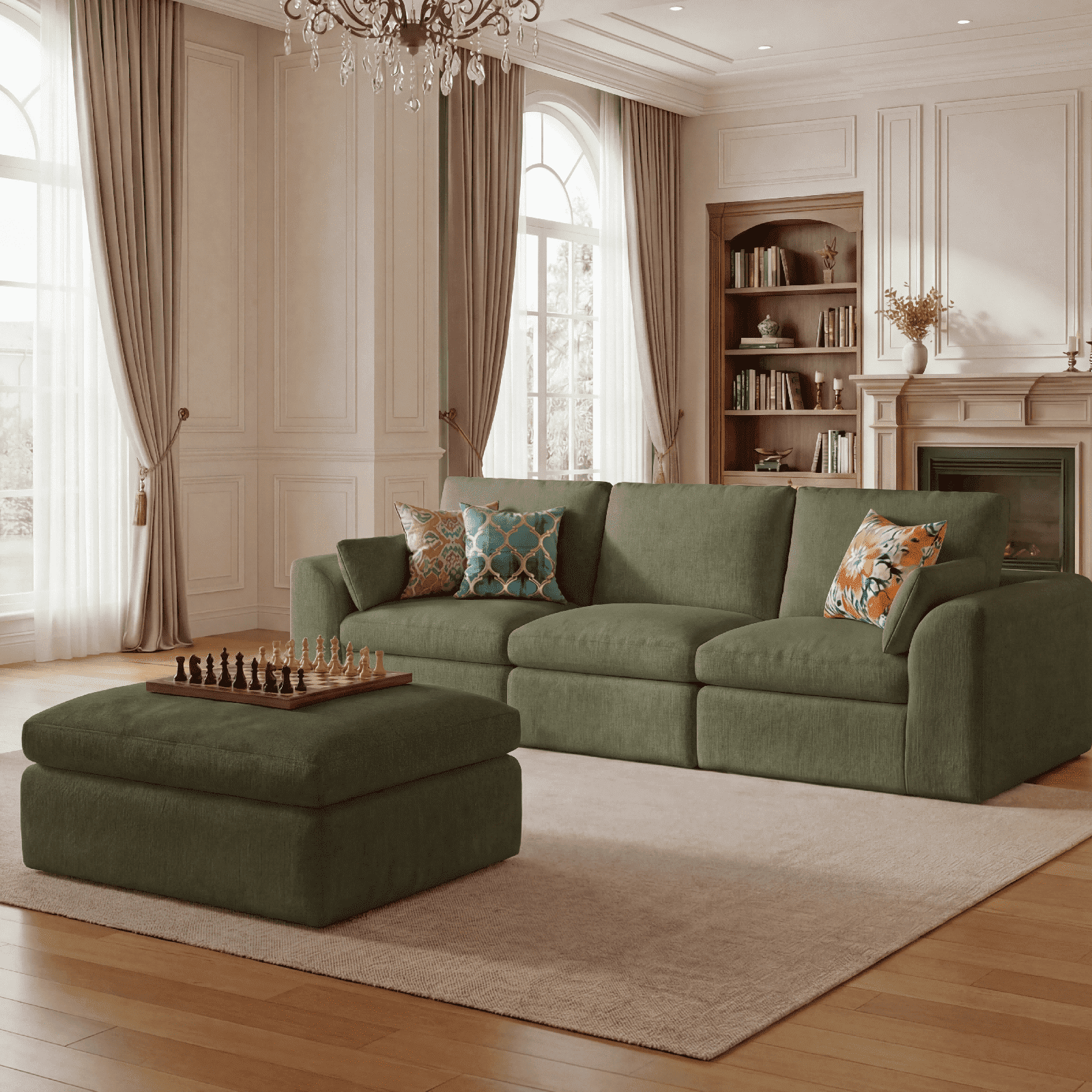 Cubente 108" Cloud Sectional Couch, Boneless Couch, L Shaped Couch with Ottoman, Chenille Modular Sofa for Living Room