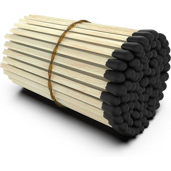 ZIKANI Decorative Artisan Matches 4 Inch Kiln Dried Wood with Striker - 100 Count (White with Black Tip)