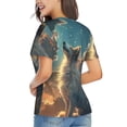 thumbnail image 4 of Zufioo Starry Sky Cloud Wolf Print Women's Classic V-neck T-shirt, V-neck Short-sleeved Tops Home Wear, Suitable for Daily Life, Work, Outdoors-Large, 4 of 8