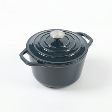 HAWOK Enameled Cast Iron Dutch Oven with Lid, 1.5 Quart Deep Round Dutch Oven with Dual Handles, Navy Blue