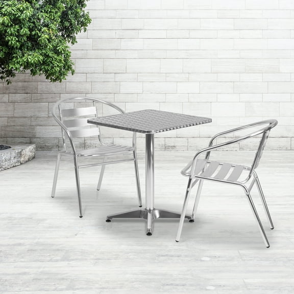 Emma   Oliver 23.5" Square Aluminum Table Set with 2 Slat Back Chairs