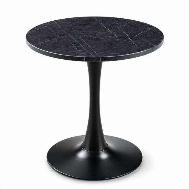 Mesa de comedor redonda, mesa de tulipán de círculo de 23,6" con mesa engrosada y pedestal de metal, mesa de bistro moderna de mediados del siglo para la cocina