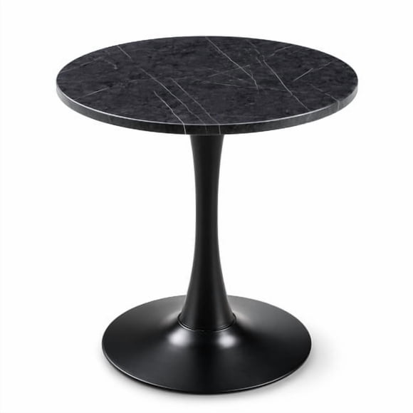 Mesa de comedor redonda, mesa de tulipán de círculo de 23,6" con mesa engrosada y pedestal de metal, mesa de bistro moderna de mediados del siglo para la cocina