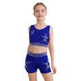 thumbnail image 3 of TiaoBug Kids Girls 2 Piece Gymnastics Dance Outfit Cheerleading Crisscross Back Crop Top with Shorts Set Blue 6, 3 of 7