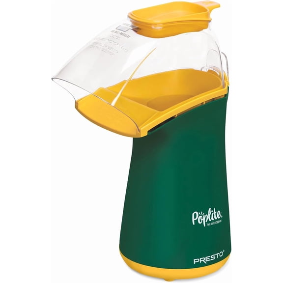 Presto Poplite Hot Air Popcorn Popper - Built-In Measuring Cup   Melts Butter, Easy to Clean, Built-In Cord Wrap, 18 Cups, Green/Gold