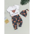 thumbnail image 3 of Bagilaanoe 3pcs Newborn Baby Boys Long Pants Set Short Sleeve Romper Tops + Trousers + Hat 3M 6M 12M Infant Casual Outfits, 3 of 8