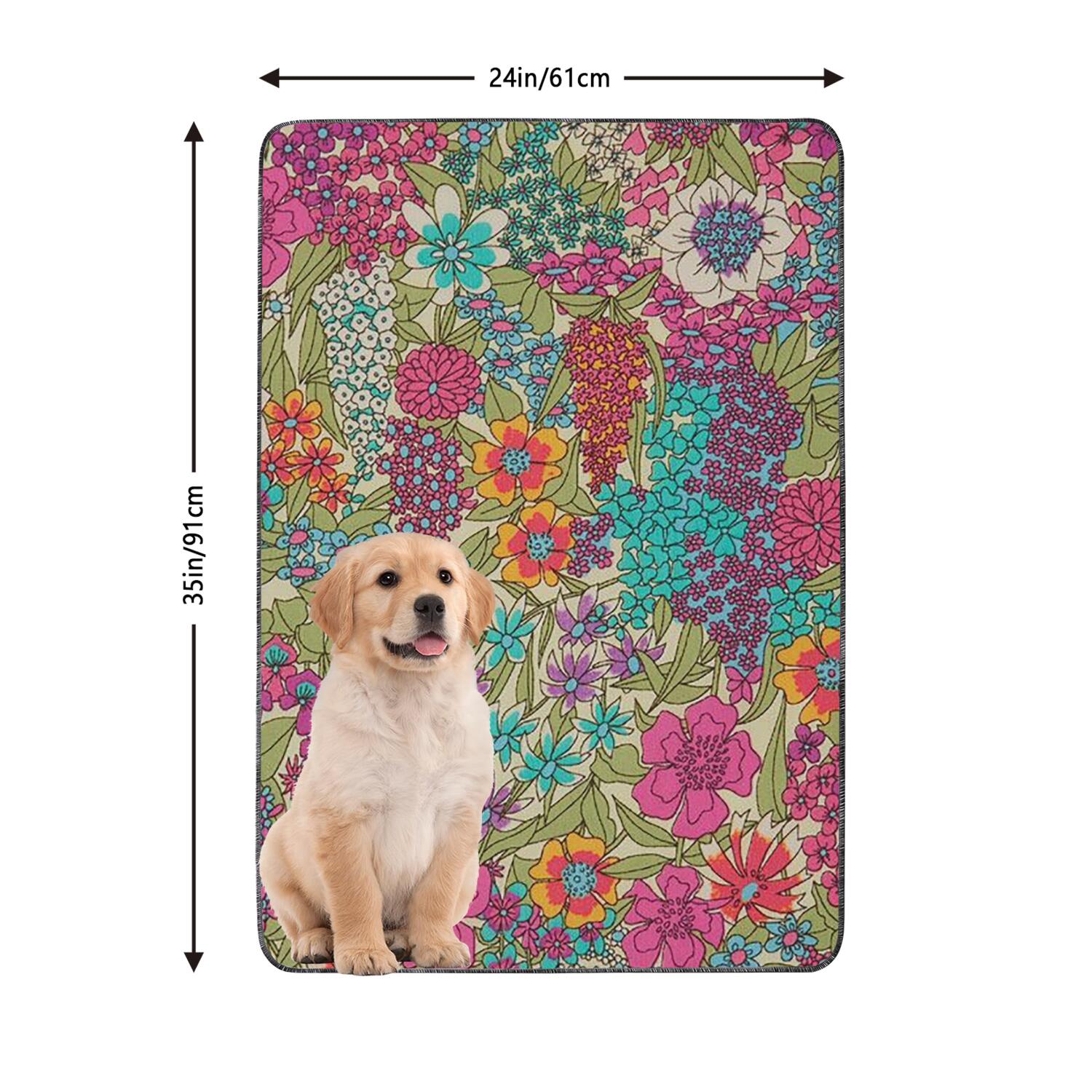 Floral Print Reusable Pet Pads 2-Set, Medium 24x35 Inch Washable Puppy Training Mats, Highly Absorbent Dog Floor Mat for Indoor Protection