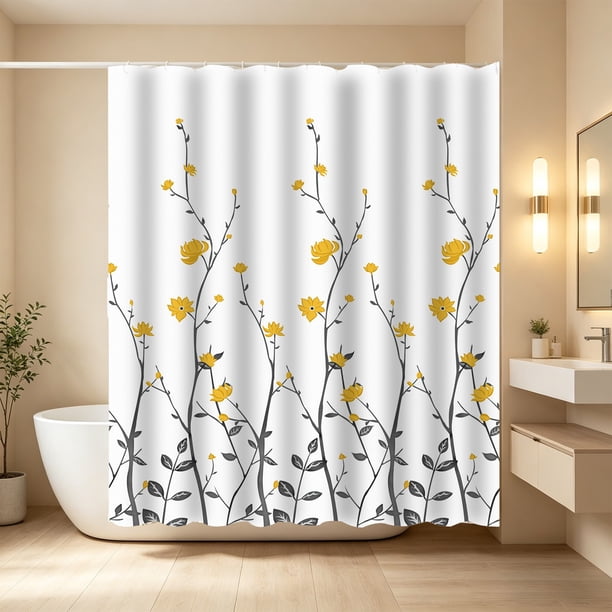 Shower Curtain Floral Patterns Printed Decoration Partition Cloth Water Repellent Shower Curtain Hooks With Hooks Easily Install Shower Curtain 71x71''