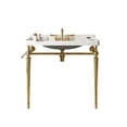 thumbnail image 4 of VICI 36 Inch Wall Mounted Bathroom Vanity Sink with White Ceramic Basin, Gold Stainless Steel Legs, Towel Bar, Overflow Design - Faucet Not Included, 4 of 5