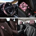 thumbnail image 4 of HUIACONG Pink Cherry Blossom Car Accessories Seat Covers Full Set with Arm Rest Cover Seat Belt Covers Steering Wheel Cover Coasters Headrest Cover Keychain 14 Pcs Universal Fit Most Cars SUV Sedan, 4 of 5