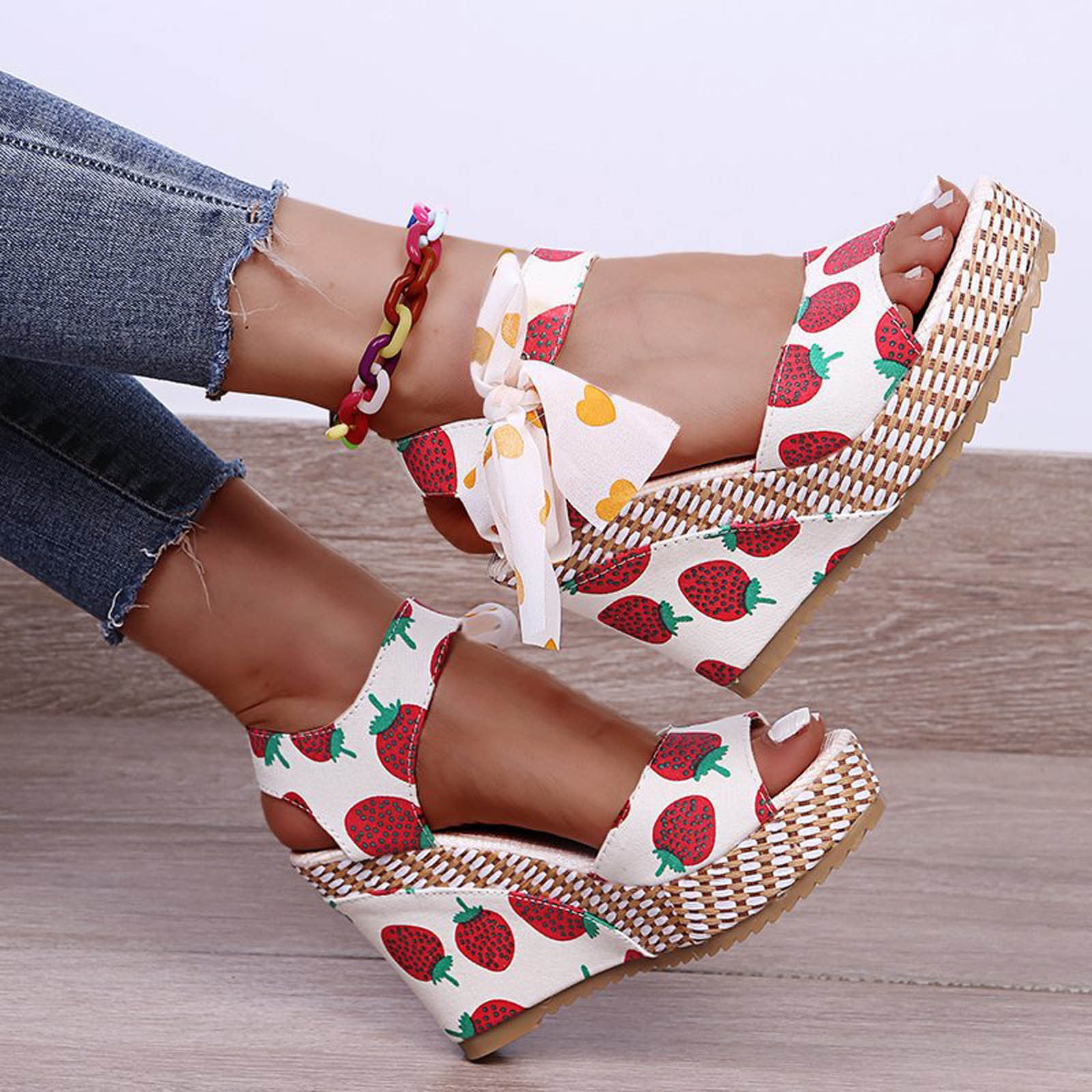 Bowknot design platform espadrille wedge sandals sale