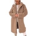 thumbnail image 5 of ITSAME Womens Fuzzy Fleece Long Coat Sherpa Lapel Collar Zip Up Winter Warm Comfy Outerwear Brown Size XL, 5 of 7