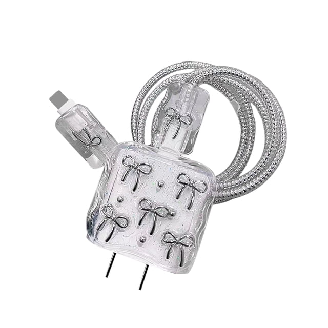 Funda protectora para iPhone 20W, adaptador USB-C, cable de carga, lazo de dibujos animados 3D, adaptador de corriente, cargador, cubierta protectora, protector de cable de carga