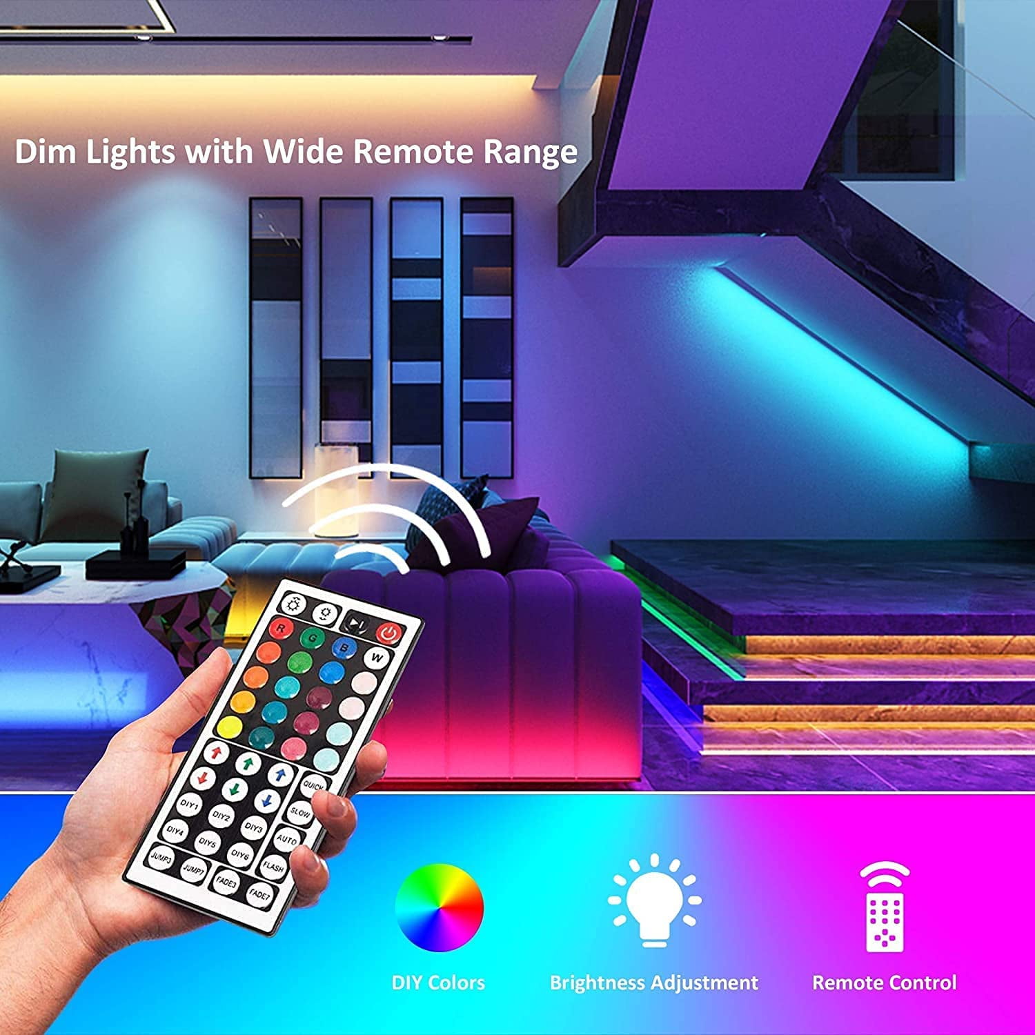 AlexTong 100ft Led Strip Lights, waterproof Light Strip RGB Color Changing Tape light with 44 key Remote and 12V Power Supply, for Kitchen ，Bedroom, Home Decoration