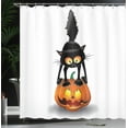 thumbnail image 4 of Ambesonne Cat Shower Curtain, Cartoon Animal on Pumpkin, 69"Wx75"L, Orange Black, 4 of 5