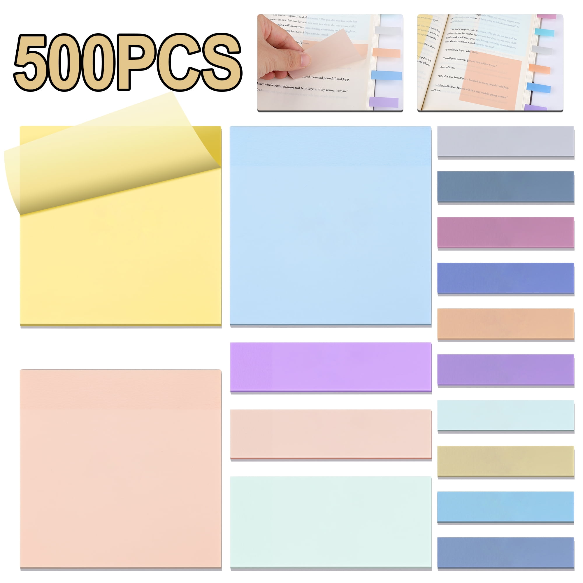  Transparent Sticky Notes, Pack of 12 Pads, Translucent Sticky  Notes Set (Clear & Colors Combo, 3 x 3 600 Sheets) for Highlighting and  Annotating : Office Products