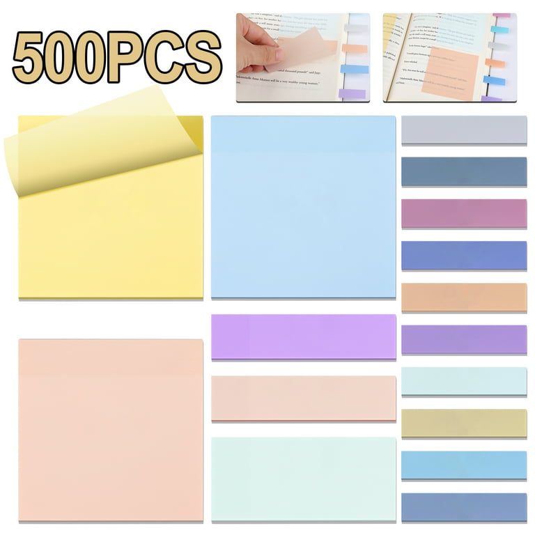 Pastel Transparent Sticky Notes, 3x3 Clear Sticky Tabs, Translucent Page  Flags Book Markers Stickers, Aesthetic School Supplies