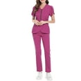 thumbnail image 2 of WULMLEO 2 Piece Scrubs Outfits for Women Short Sleeve Medical Scrub Sets Soft Comfortable V Neck Fashion Nursing Workwear Shirts and Joggers Stretch Working Petite Nurse Uniform Hot Pink XS, 2 of 5