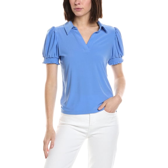 CeCe womens Split Neck Collared Top, XL, Blue