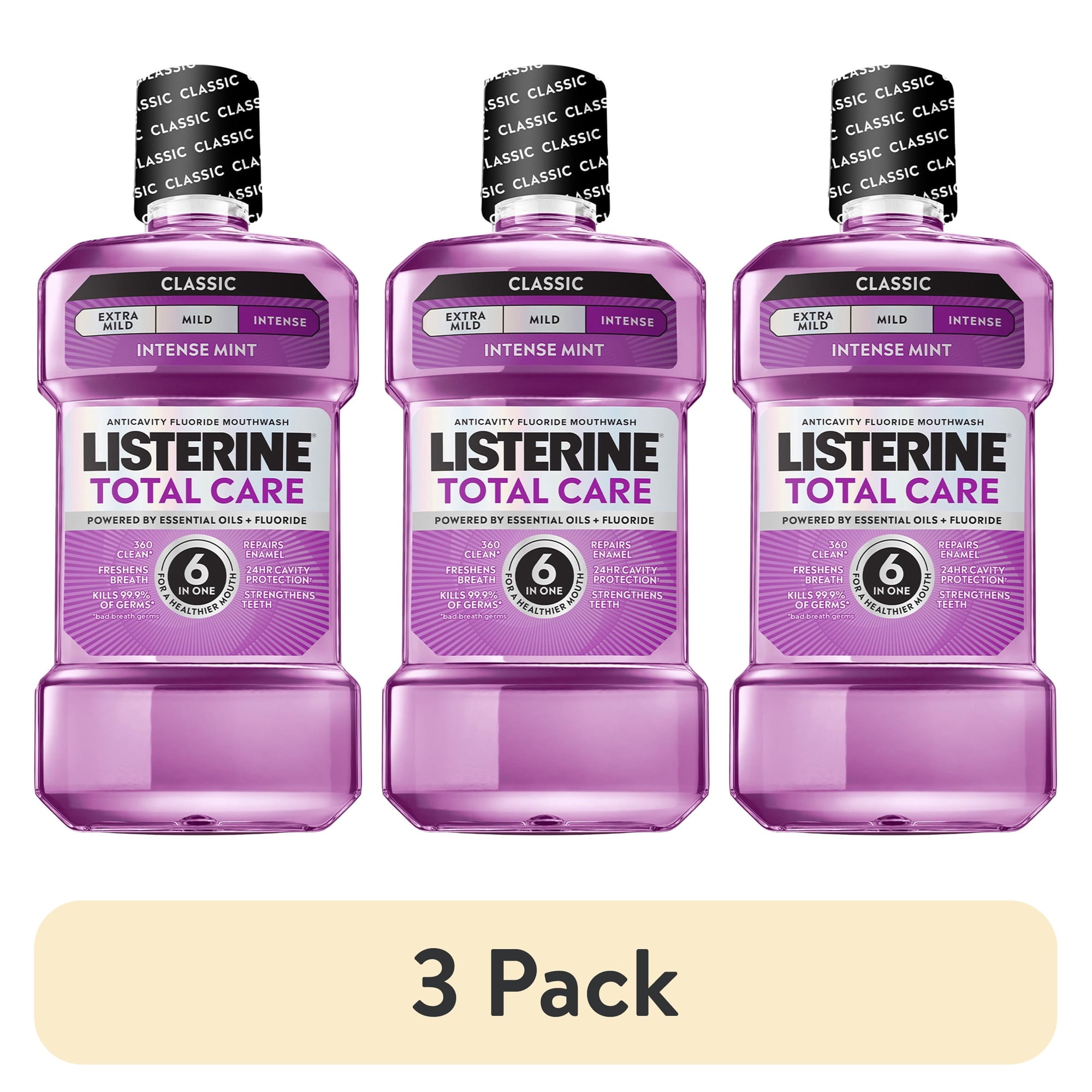 (3 pack) Listerine Total Care Fluoride Mouthwash for Cavity Prevention  Intense Mint  33.8 fl oz/1L