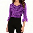 thumbnail image 5 of Lmueinov Womens Tops Dressy Casual 3/4 Ruffle Sleeve Blouses for Women Cowl Neck Sparkly Sequin Tops Chiffon Cocktail Shirts for Evening Party, 5 of 6