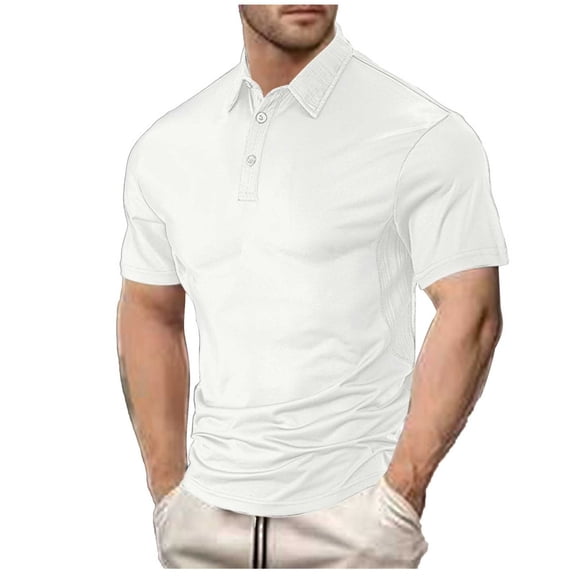 hotojiny Shirts for Men Performance Short Sleeve Mens Golf Shirts Plain Classic Fitted Athletic Work Tee Button Collared Summer Tops
